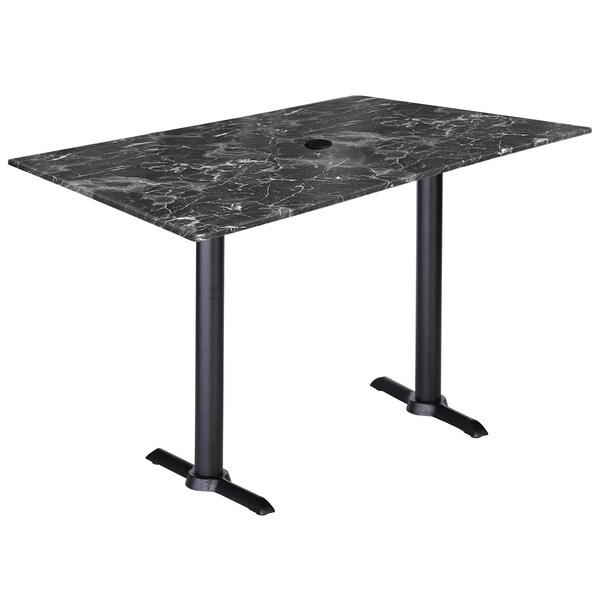 Holland Bar Stool Co Two 30 Tall Blk Table Bases w22 Foot, 30x48 Blk Marble Top wUmbrella Hole, IndoorOutdoor OD211EB-30BWODS3248BMU - main